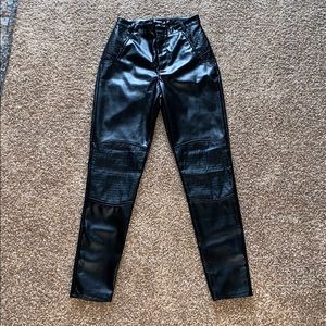 Black Faux Leather Biker Detail Trousers